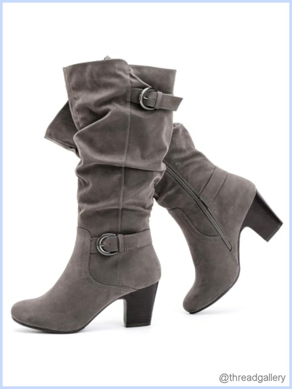 Women's Knee High Slouchy Heeled Boots Pointed Toe Faux Leather